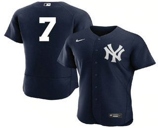 Men's New York Yankees #7 Mickey Mantle Black No Name Stitched MLB Flex Base Nike Jersey