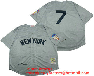 Men's New York Yankees #7 Mickey Mantle Gray Wool 1951 Cooperstown Collection Stitched MLB Throwback Jersey By Mitchell & Ness