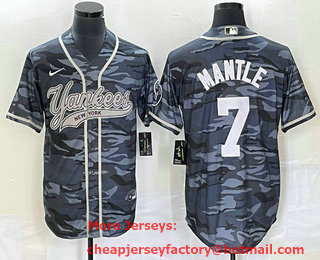 Men's New York Yankees #7 Mickey Mantle Grey Camo Cool Base With Patch Stitched Baseball Jersey