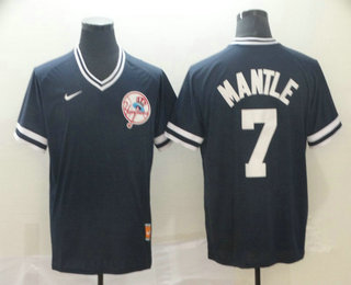 Men's New York Yankees #7 Mickey Mantle Navy Blue Nike Cooperstown Collection Legend V Neck Jersey