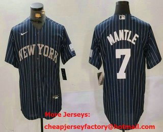 Men's New York Yankees #7 Mickey Mantle Navy Pinstripe Fashion Cool Base Jersey