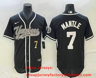 Men's New York Yankees #7 Mickey Mantle Number Black With Patch Cool Base Stitched Baseball Jersey