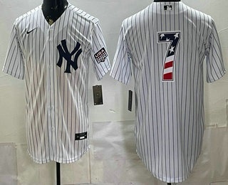 Men's New York Yankees #7 Mickey Mantle White 2026 USA 250 Fourth of July Home Stadium Stitched Jersey