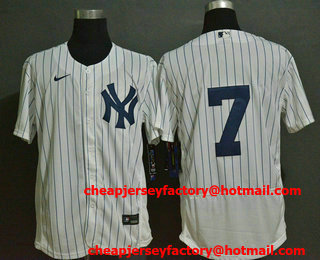 Men's New York Yankees #7 Mickey Mantle White Home No Name Stitched MLB Flex Base Nike Jersey