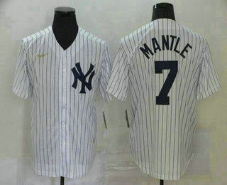 Men's New York Yankees #7 Mickey Mantle White Throwback Stitched MLB Cool Base Nike Jersey