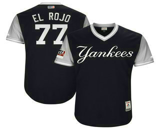 Men's New York Yankees #77 Clint Frazier El Rojo Majestic Navy-Gray 2018 Players' Weekend Authentic Jersey