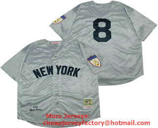 Men's New York Yankees #8 Yogi Berra Gray Wool 1951 Cooperstown Collection Stitched MLB Throwback Jersey By Mitchell & Ness