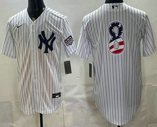 Men's New York Yankees #8 Yogi Berra White 2026 USA 250 Fourth of July Home Stadium Stitched Jersey
