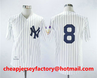 Men's New York Yankees #8 Yogi Berra White Pinstripe 1951 Throwback Cooperstown Collection Stitched MLB Mitchell & Ness Jersey