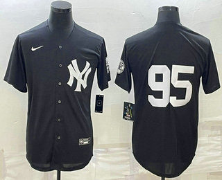 Men's New York Yankees #95 Oswaldo Cabrera Black Stitched Nike Cool Base Throwback Jersey