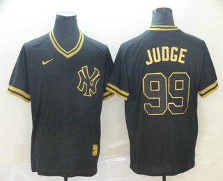 Men's New York Yankees #99 Aaron Judge Black Gold Nike Cooperstown Legend V Neck Jersey