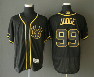 Men's New York Yankees #99 Aaron Judge Black Gold Stitched MLB Flex Base Jersey