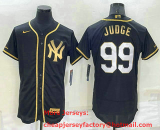 Men's New York Yankees #99 Aaron Judge Black Gold Stitched MLB Flex Base Nike Jersey