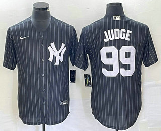 Men's New York Yankees #99 Aaron Judge Black Pinstripe Cool Base Stitched Baseball Jersey