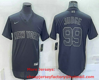 Men's New York Yankees #99 Aaron Judge Black Pitch Black Fashion Replica Stitched Jersey