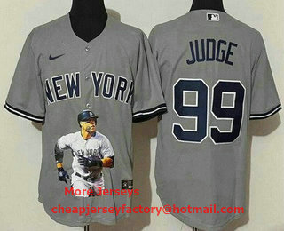 Men's New York Yankees #99 Aaron Judge Gray Portrait Cool Base Jersey