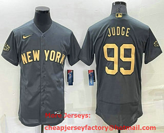 Men's New York Yankees #99 Aaron Judge Grey 2022 All Star Stitched Flex Base Nike Jersey