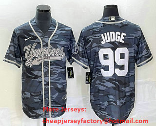 Men's New York Yankees #99 Aaron Judge Grey Camo Cool Base With Patch Stitched Baseball Jersey