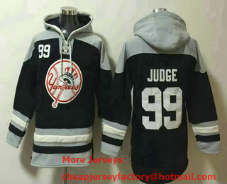 Men's New York Yankees #99 Aaron Judge Navy Blue Ageless Must Have Lace Up Pullover Hoodie