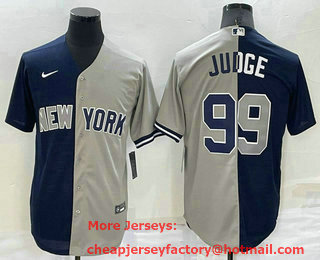 Men's New York Yankees #99 Aaron Judge Navy Blue Grey Two Tone Stitched Throwback Nike Jersey