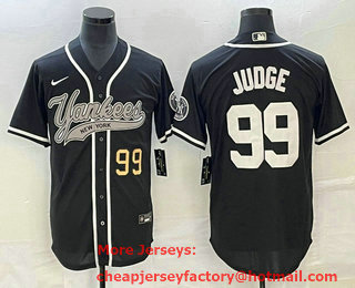 Men's New York Yankees #99 Aaron Judge Number Black With Patch Cool Base Stitched Baseball Jersey