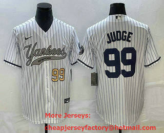 Men's New York Yankees #99 Aaron Judge Number White With Patch Cool Base Stitched Baseball Jersey