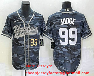 Men's New York Yankees #99 Aaron Judge Numbre Grey Camo Cool Base With Patch Stitched Baseball Jersey