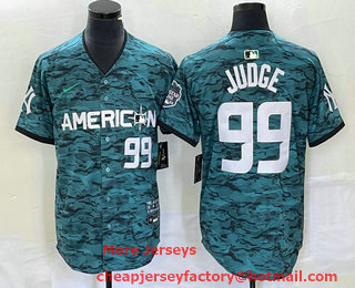 Men's New York Yankees #99 Aaron Judge Number Teal 2023 All star Cool Base Stitched Baseball Jersey