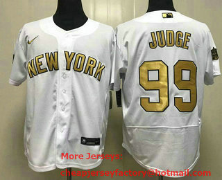 Men's New York Yankees #99 Aaron Judge White 2022 All Star Stitched Flex Base Nike Jersey