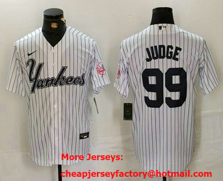 Men's New York Yankees #99 Aaron Judge White Pinstripe Fashion Cool Base Jersey