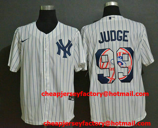 Men's New York Yankees #99 Aaron Judge White Team Logo Stitched MLB Cool Base Nike Fashion Jersey