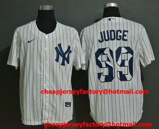 Men's New York Yankees #99 Aaron Judge White Team Logo Stitched MLB Cool Base Nike Jersey