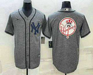 Men's New York Yankees Big Logo Grey Gridiron Cool Base Stitched Jersey 01