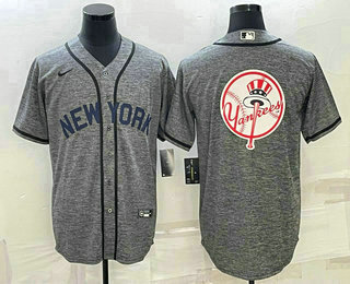 Men's New York Yankees Big Logo Grey Gridiron Cool Base Stitched Jersey 02