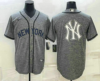 Men's New York Yankees Big Logo Grey Gridiron Cool Base Stitched Jersey 03