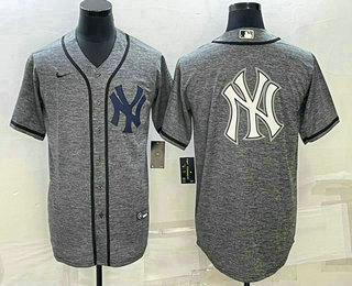 Men's New York Yankees Big Logo Grey Gridiron Cool Base Stitched Jersey 04