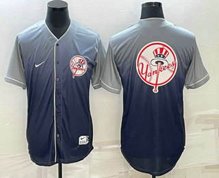 Men's New York Yankees Big Logo Nike Navy Blue Fade Stitched Jersey 01