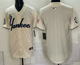 Men's New York Yankees Blank Cream Limited Stitched Jersey