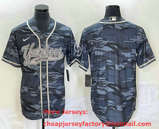 Men's New York Yankees Blank Grey Camo Cool Base With Patch Stitched Baseball Jersey 01
