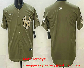 Men's New York Yankees Blank Olive 2026 Armed Forces Day Stitched Baseball Jersey