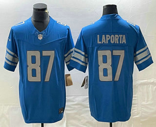 Men's Nike Detroit Lions #87 Sam Laporta Blue 2023 FUSE Vapor Limited Stitched Jersey