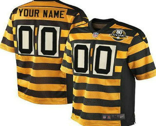 Men's Nike Pittsburgh Steelers Customized Yellow With Black Throwback 80TH Jersey