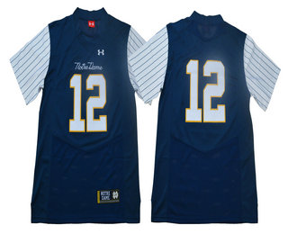 Men's Norte Dame Fighting Irish #12 Ian Book Navy Blue With Pinstripe No Name 2017 College Football Stitched Under Armour NCAA Jersey