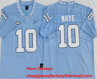 Men's North Carolina Tar Heels #10 Drake Maye Light Blue College Football Jersey