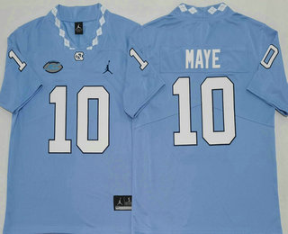 Men's North Carolina Tar Heels #10 Drake Maye Light Blue College Football Jersey