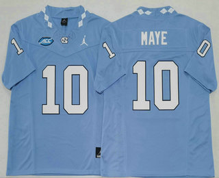 Men's North Carolina Tar Heels #10 Drake Maye Light Blue FUSE College Football Jersey