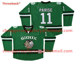 Men's North Dakota Fighting Sioux #11 Zach Parise Green Stitched College Ice Hockey Jersey
