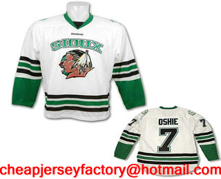 Men's North Dakota Fighting Sioux #7 T.J. Oshie White Stitched College Ice Hockey Jersey