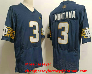 Men's Notre Dame Fighting Irish #3 Joe Montana Navy Blue College Football Jersey