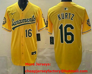 Men's Oakland Athletics #16 Nick Kurtz Yellow Limited Jersey